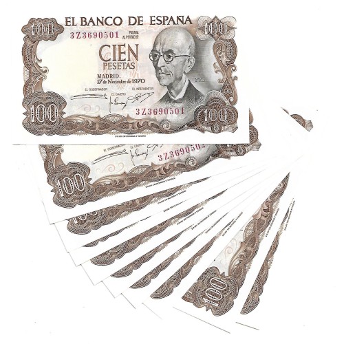 LOTE de billetes de ESPAÑA (10 billetes GU 497 SC Numeración Seguida)