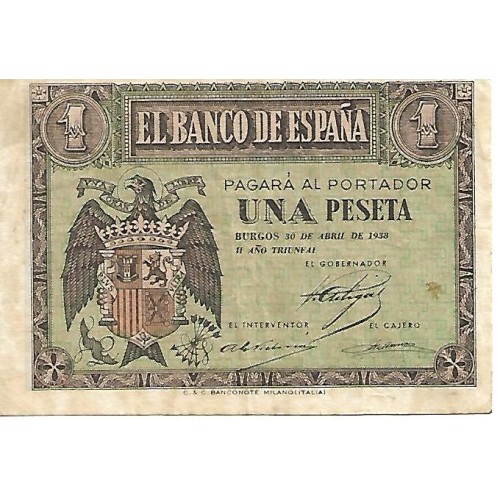 1938 - Spain PIC 108 1 peseta F