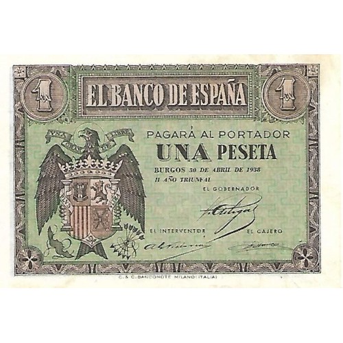 1938 - Spain PIC 108 1 peseta XF