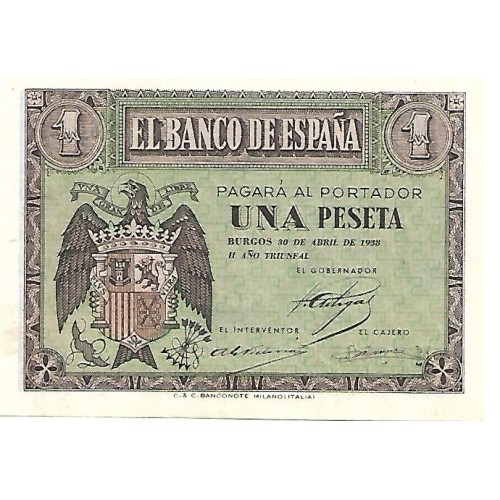 1938 - Spain PIC 108 1 peseta UNC
