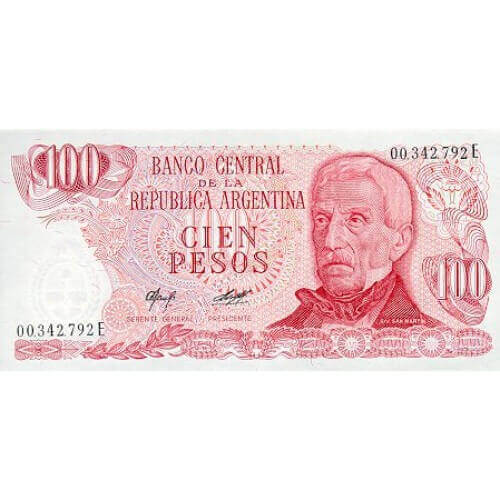 1976/8 - Argentina P302b billete de 100 Pesos