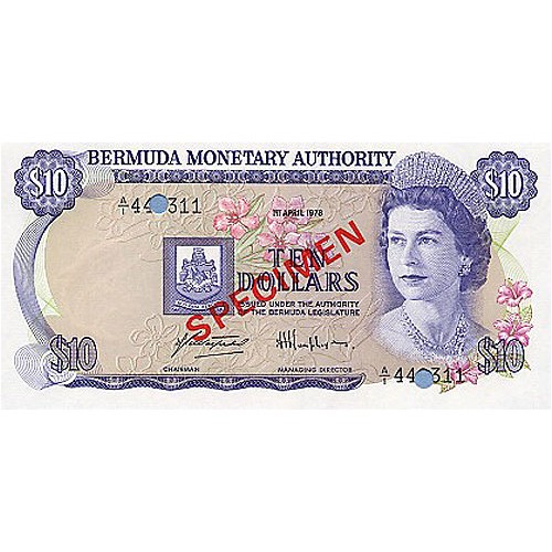 1978 - Bermuda P30s billete de 10 Dólares Specimen