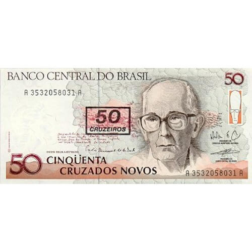 1990 - Brasil P223 billete de 50 cruceiros en 50 cruzados novos