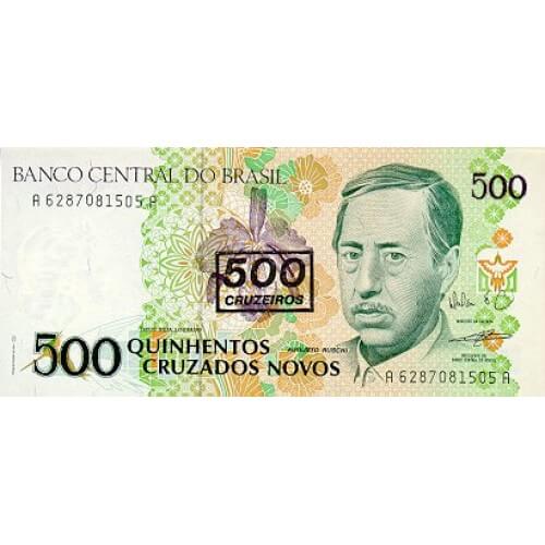 1990 - Brasil P226b billete de 500 cruceiros en 500 cruzados novos