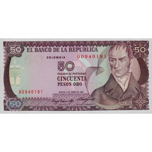 1985 - Colombia P425a billete de 50 Pesos Oro