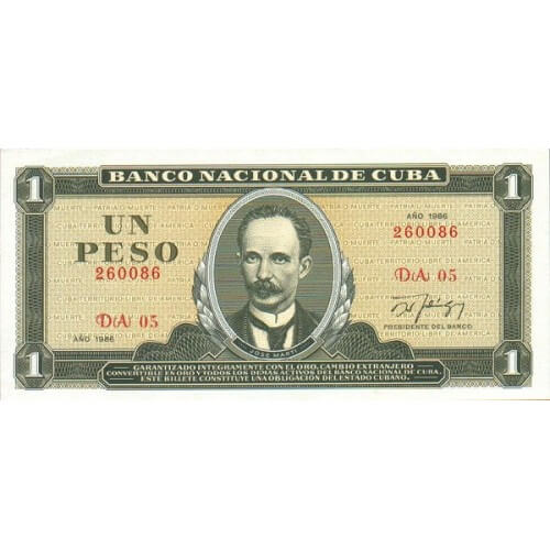1986 - Cuba P102c billete de 1 Peso