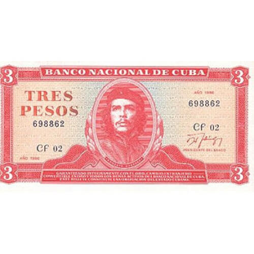 1988 - Cuba P107b 3 Pesos banknote