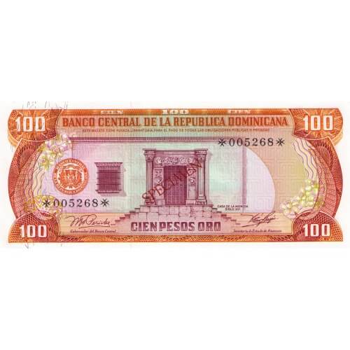1978 - República Dominicana P122cs4 billete 100 Pesos Oro Specimen
