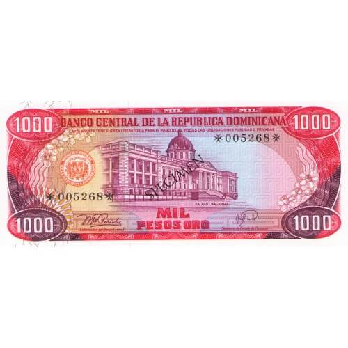 1978 - República Dominicana P124cs4 billete 1.000 Pesos Oro Specimen