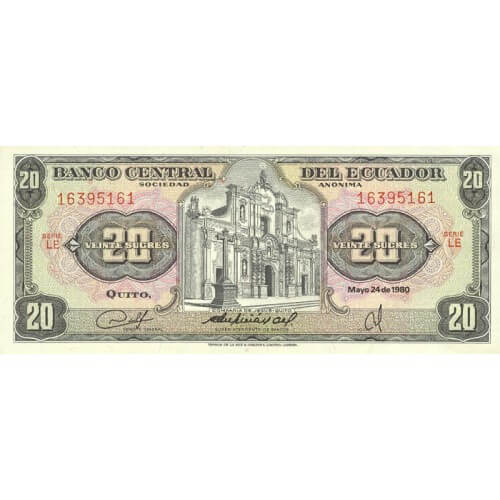 1983 - Ecuador PIC 115b billete de 20 Sucres S/C