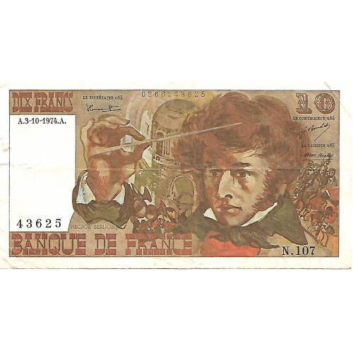 1974 - Francia PIC 150a billete de 10 Francos MBC