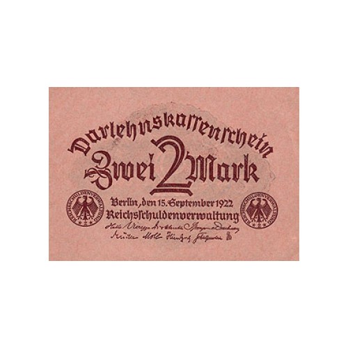1922 - Germany PIC 62 2 Marks banknote UNC