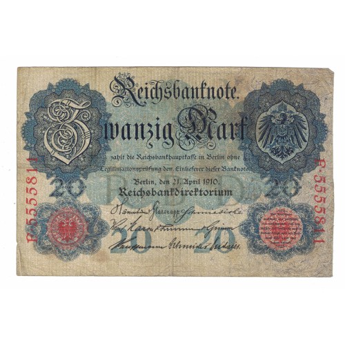 1910 - Alemania Pic 40b billete de 20 Marcos MBC