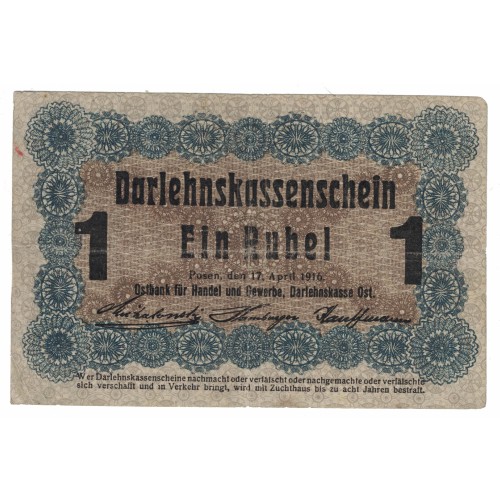 1916 - Alemania PIC R122 billete de 1 Rubei MBC