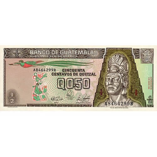1992 - Guatemala P72b 1/2 Quetzal banknote UNC