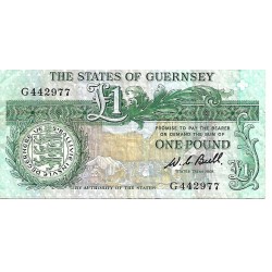 1980/89 - Guernsey PIC 48a 1 Pound banknote F