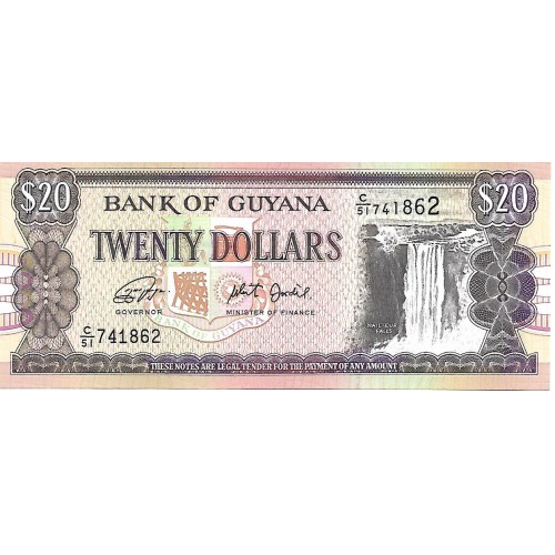 1996 - Guyana P30f billete de 20 Dolares F15 S/C