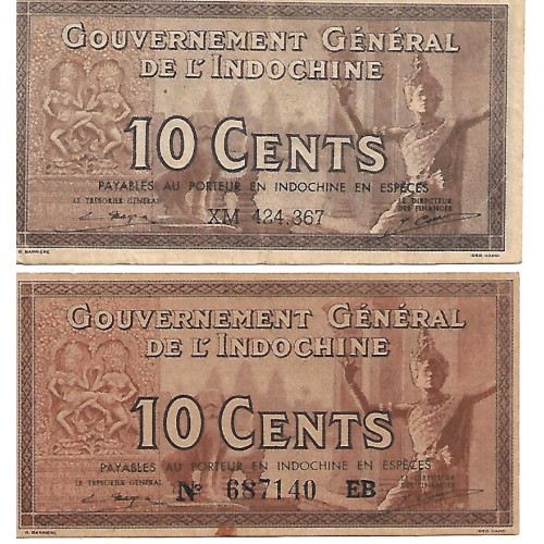 1939 - Indochina PIC 58d billete 10 céntimos MBC