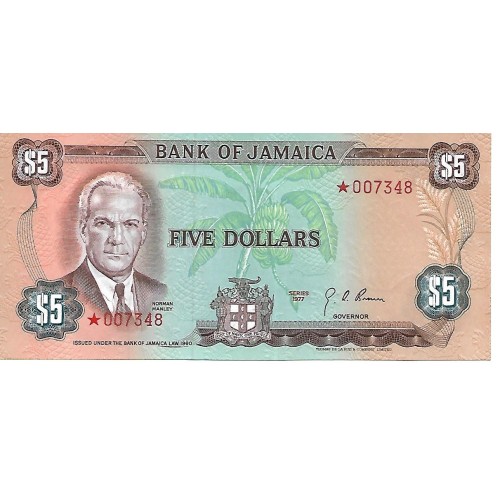 1970 - Jamaica PIC 56 5 Dollars banknote S4 UNC