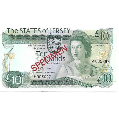 1976/88 - Jersey PIC 13s 10 Pounds banknote UNC