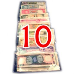 10 Billetes de diferentes Países, uno de cada país