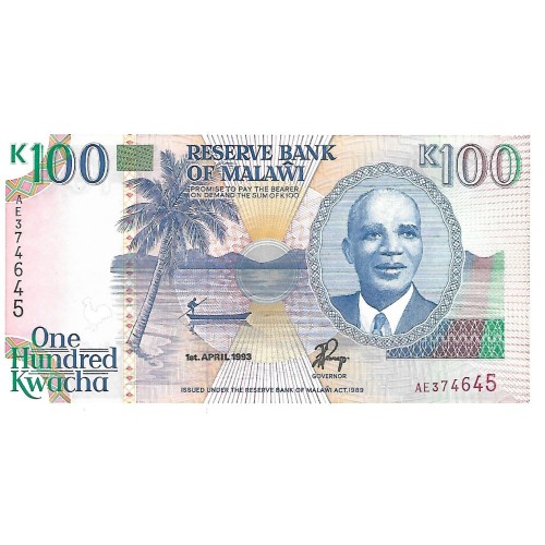 1993 - Malawi PIC 29a billete de 100 Kwacha S/C