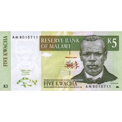 1997 - Malawi PIC 36a 5 Kwacha banknote UNC