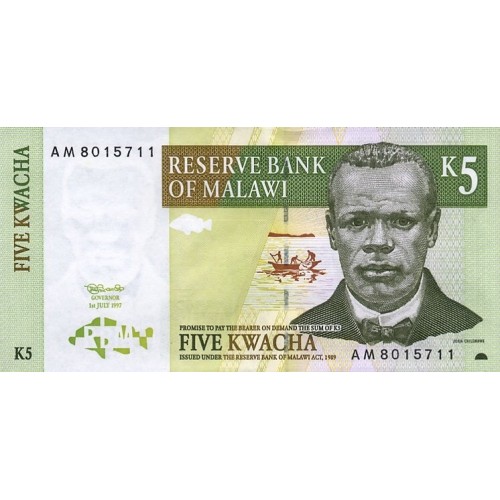 1997 - Malawi PIC 36a 5 Kwacha banknote UNC