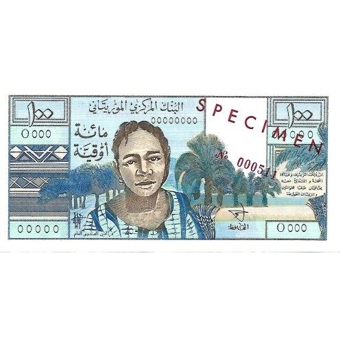 1973 - Mauritania PIC 1s 100 Ouguiya banknote Specimen UNC