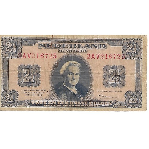 1945 - Holanda PIC 71 billete de 2 1/2 Gulden BC