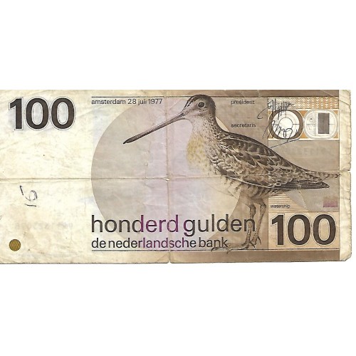 1977 - Holanda PIC 97a billete de 100 Gulden BC