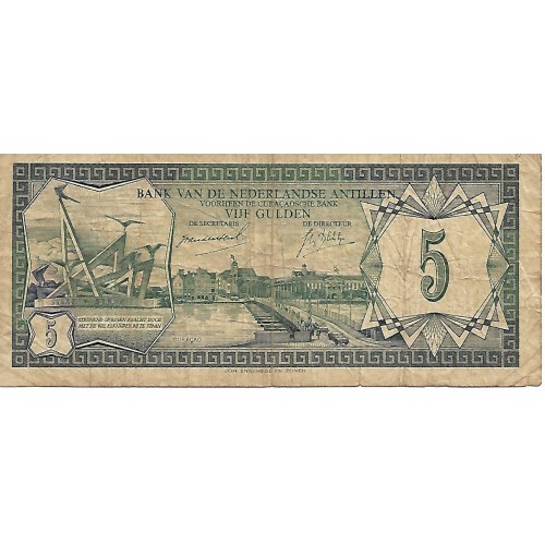 1967 - Antillas Holandesas PIC 8a billete de 5 Gulden BC