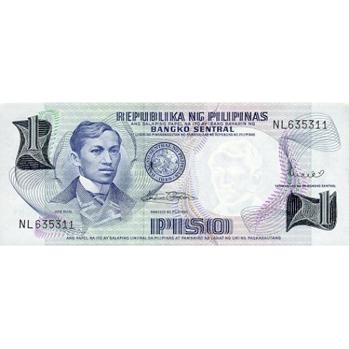 1969 - Filipinas P142b billete de 1 Peso