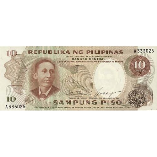 1969 - Philippines PIC 144b 10 Pisos banknote S8 UNC