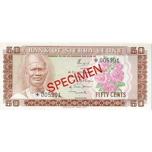 1979 - Sierra Leona pic  4s billete de 50 Cetns. Especimen