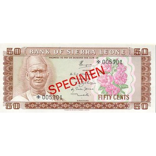 1979 - Sierra Leone 50 Cents. banknote PIC 4s Specimen