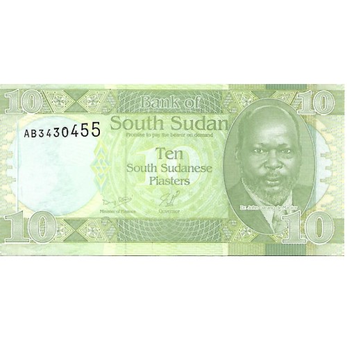 2011 - Sudan del Sur PIC 2 billete de 10 Piastras S/C