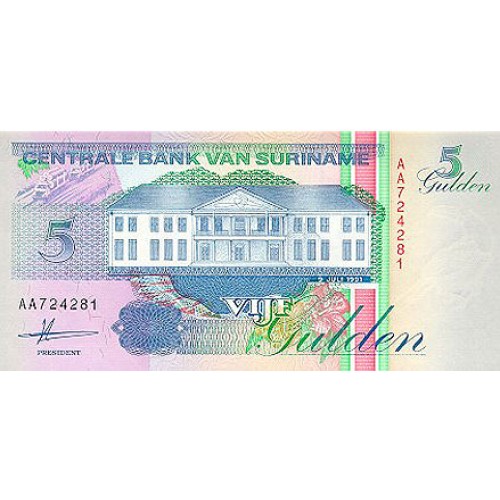 1991 - Surinam PIC 136a billete de 5 Gulden S/C