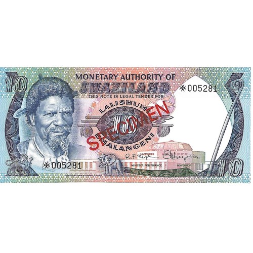 1974 - Swaziland 10 Emalangeni banknote PIC 4s Specimen UNC