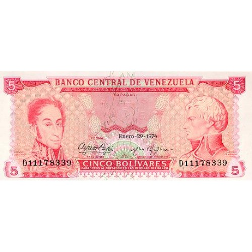 1974 - Venezuela PIC 50h billete de 5 Bolívares S/C
