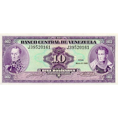 1992 - Venezuela P61c billete de 10 Bolívares S/C