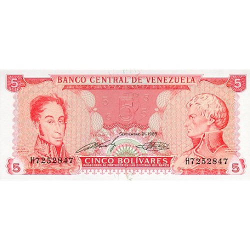 1989 - Venezuela P70a 5 Bolivares Banknote UNC