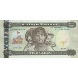 1997 -  Eritrea PIC 2 billete de 5 Nakfa S/C